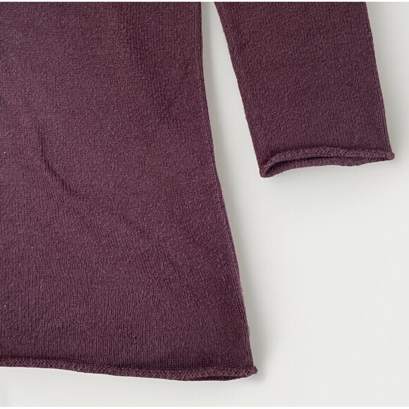 Eileen Fisher Crewneck Sweater Womens SMALL Deep Plum Purple Raw Hem 3/4 sleeve - Picture 3 of 6